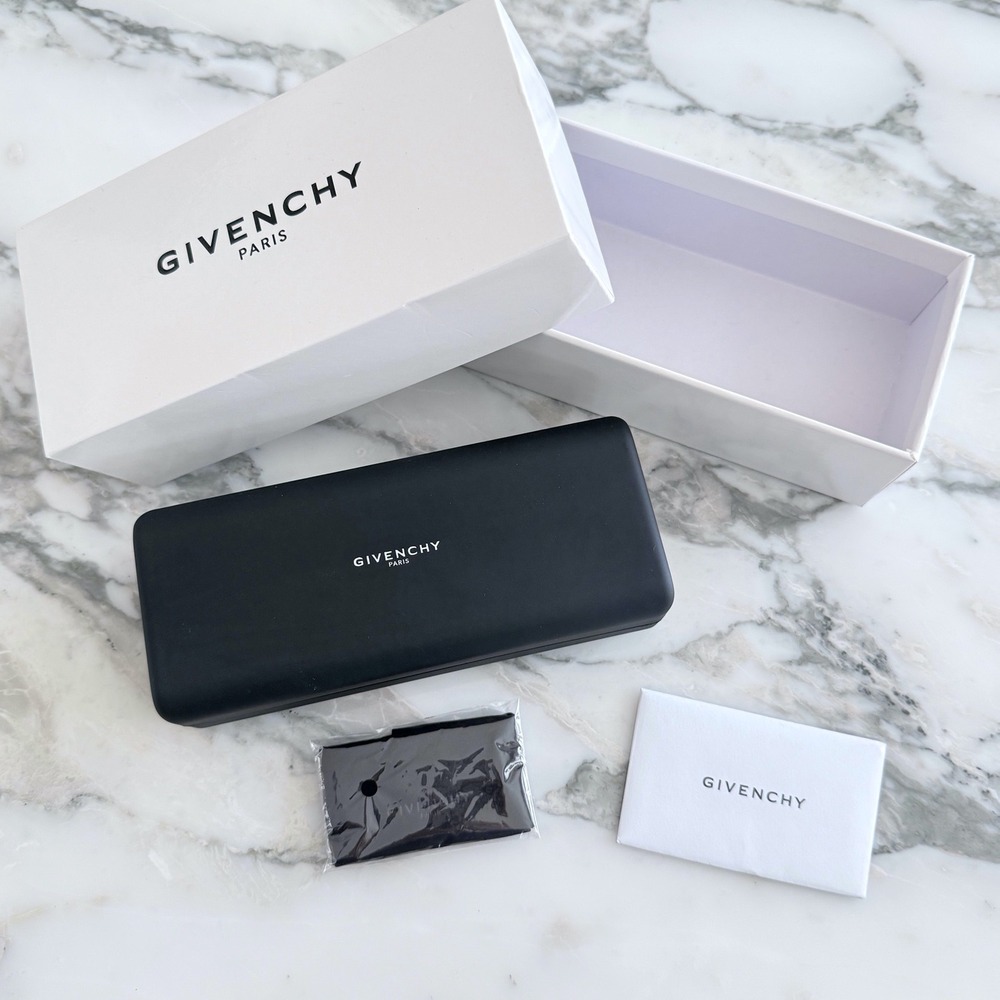 Givenchy Paris Black Hard Sunglasses Case with Box and Cleaning Cloth Set